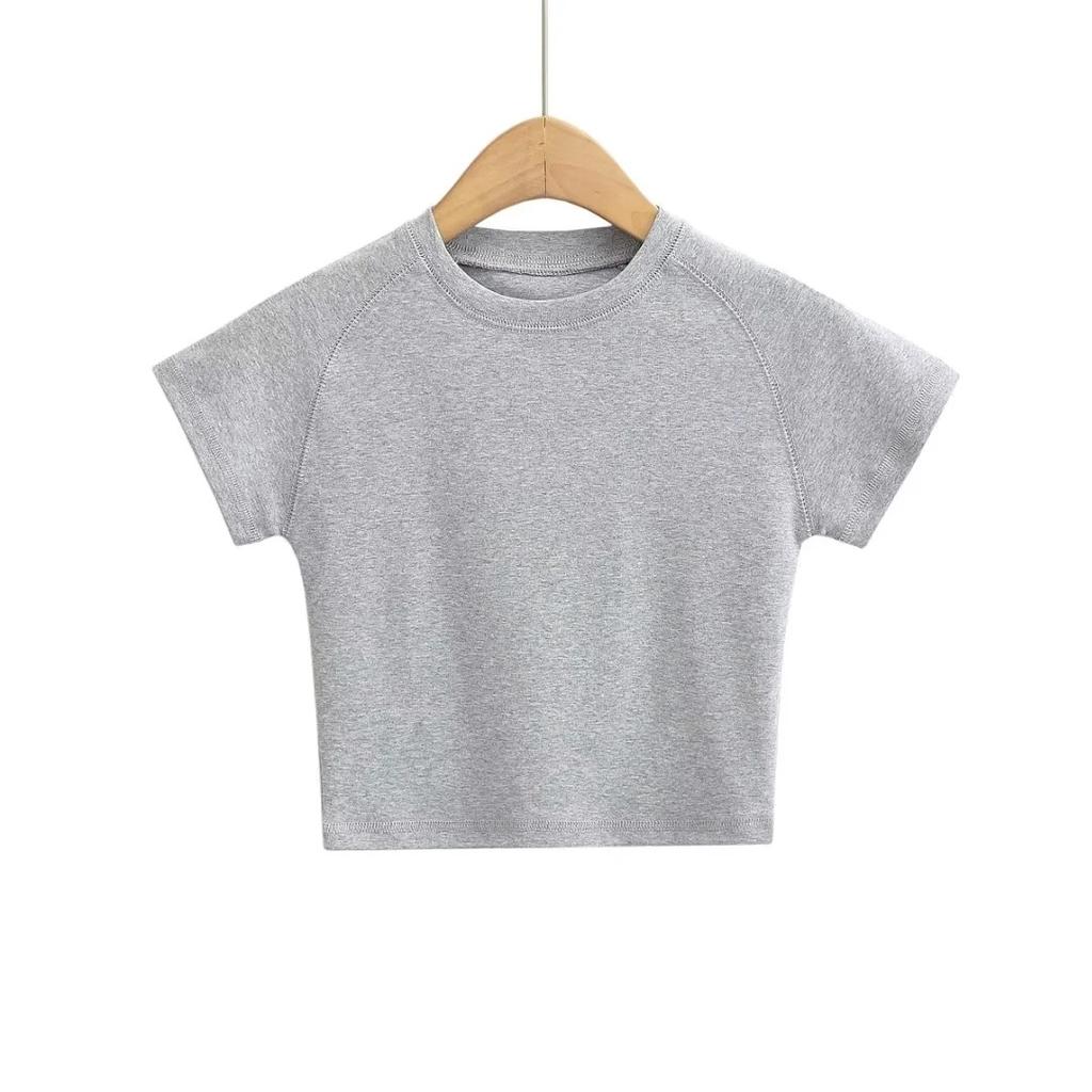 Small Round Neck Exposed Navel Tight Short Sleeved European And American Style Women'S Clothing New Solid Color T-Shirt Spicy Girl Tight Top