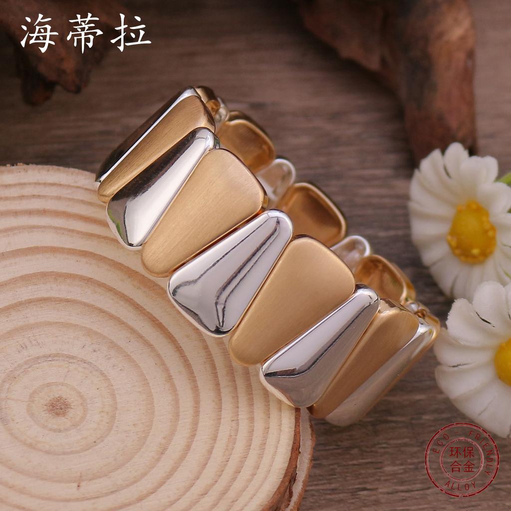 New triangular brushed alloy bracelet, irregular contrasting colors, versatile elastic bracelet for men and women