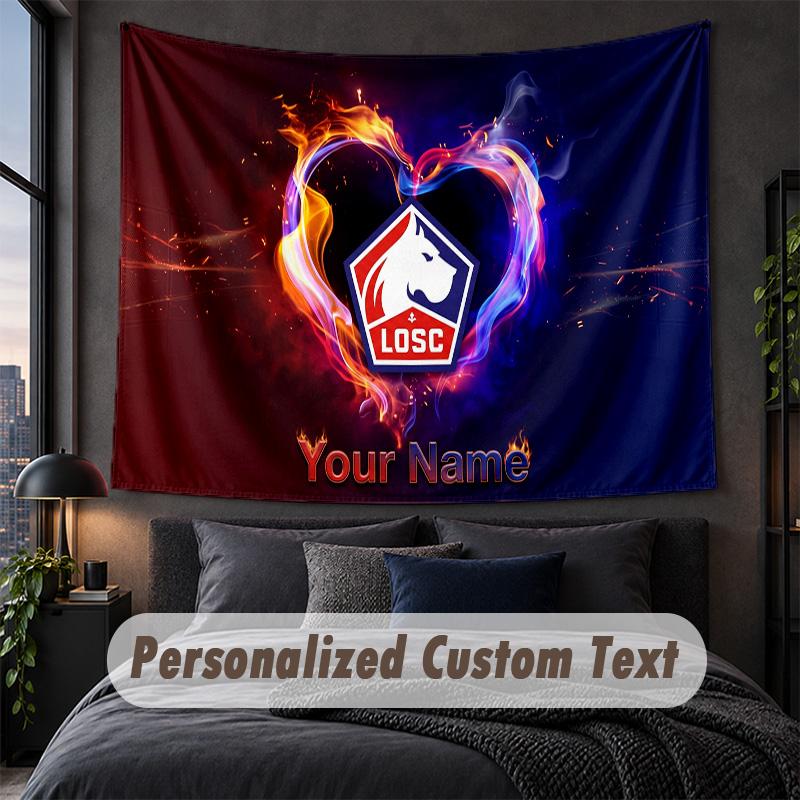 Custom Name Text Tapestry,LOSC Lille FC Decorative Wall Hanging, Background Tapestry For Home Bedroom