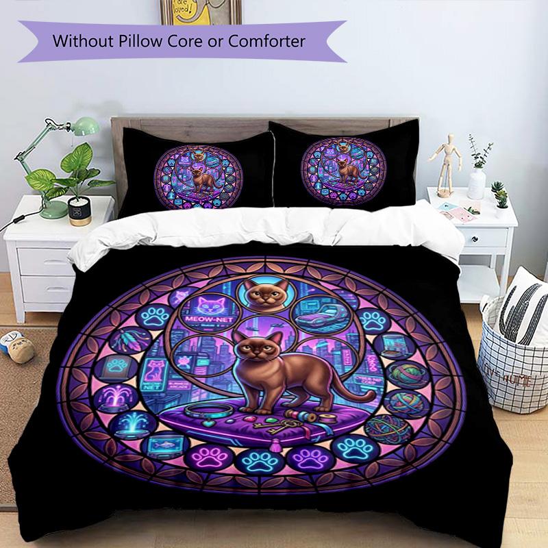 Cyberpunk Cat Oasis Pattern Bedding,Quilt Set Quilt Cover Pillowcase Home Birthday Gift (1 * Duvet Cover + 2 * Pillowcase, Without Core)