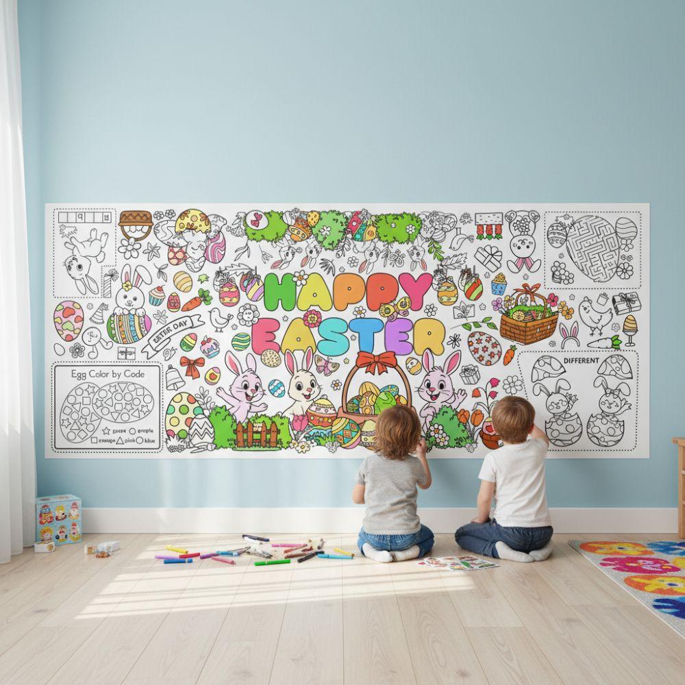 Pôster Gigante de Colorir Páscoa DIY Coelho de Desenho Animado Banner Gigante para Colorir Presente Arte Artesanato Toalha de Mesa de Páscoa