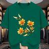 Golden Floral Print Mens Cotton Graphic Tee Casual Short Sleeve TShirt Breathable Summer Fashion