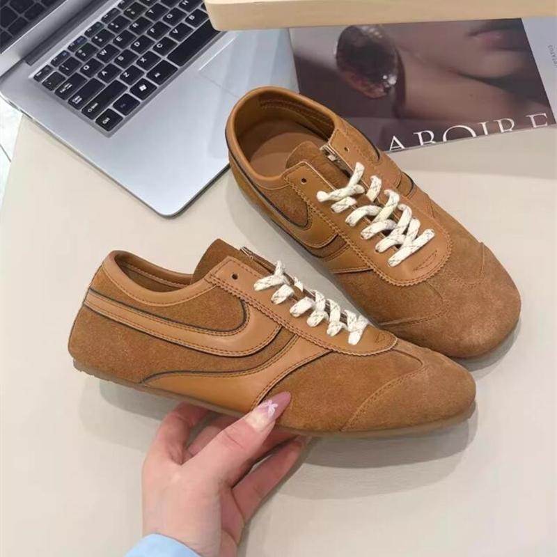 German Training Shoes Women New Genuine Leather Women Sneakers Flat Lace-up Retro Large Size Forrest Gump Shoes Women