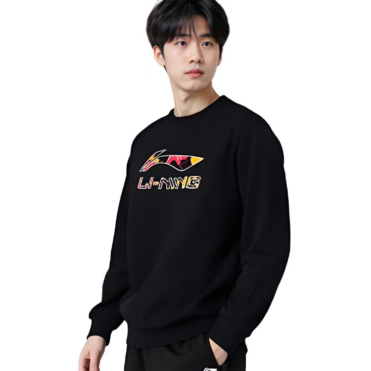 Li Ning Sweatshirts Unisex Black Crew Neck Thickened Regular AWDVG95-1