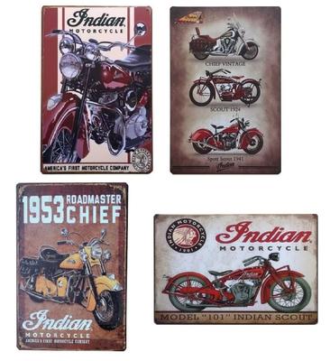 KitMall 4-Piece Tin Sign Set, Motorcycle, American Retro, Indian, Vintage Sign Plate, Garage