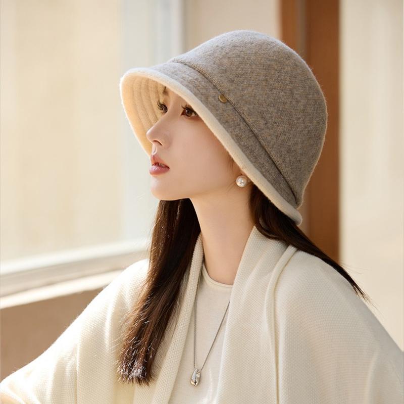 Elegant Temperament Basin Hat Women's Autumn and Winter Fashion Bucket Hat Bucket Hat Women's Winter Knitted Wool Hat Outdoor Travel Windproof Hat
