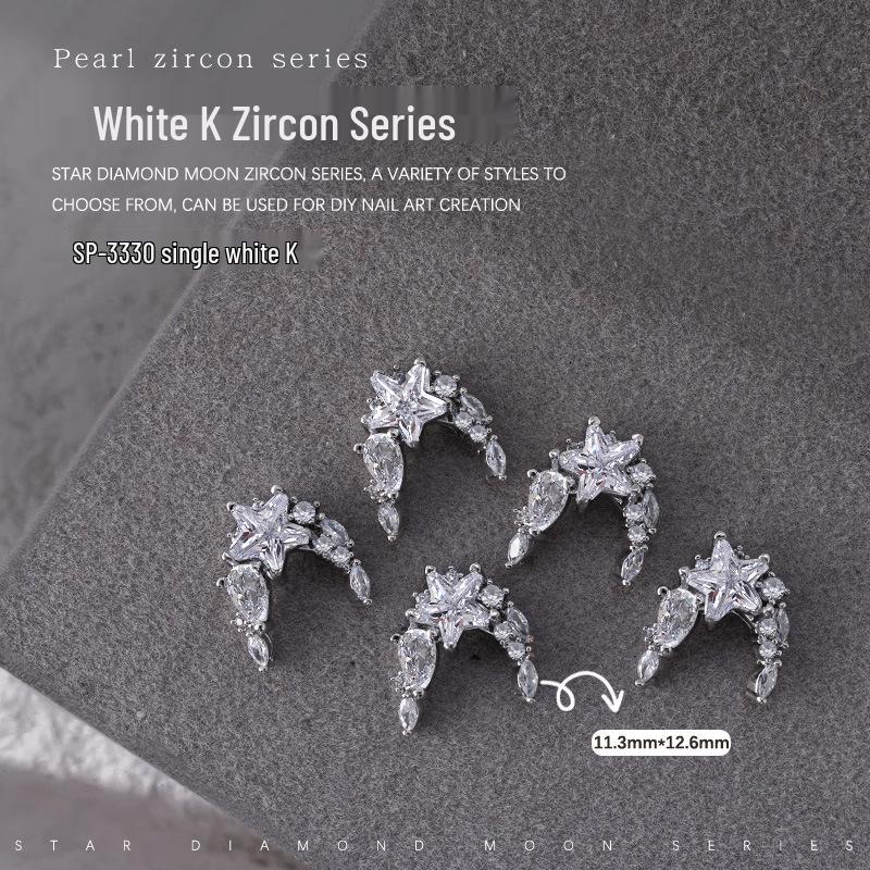 French Crescent Bow Full Diamond Heart V-shaped Zircon 3D Nail Art Decoration with Flat Bottom
