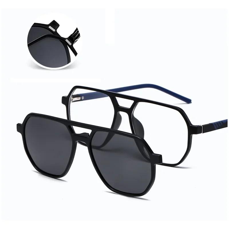 6 In 1 Spectacle Irregular Frame With 5 Pcs Clip On Sunglasses Magnetic Glasses Computer Optical