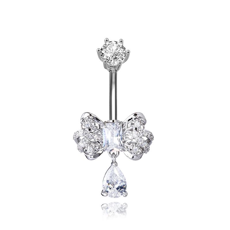 Anneaux de nombril en forme de cœur avec nœud et zircon, piercing de nombril avec pompons en strass, barre de nombril pour femmes, bijoux de corps