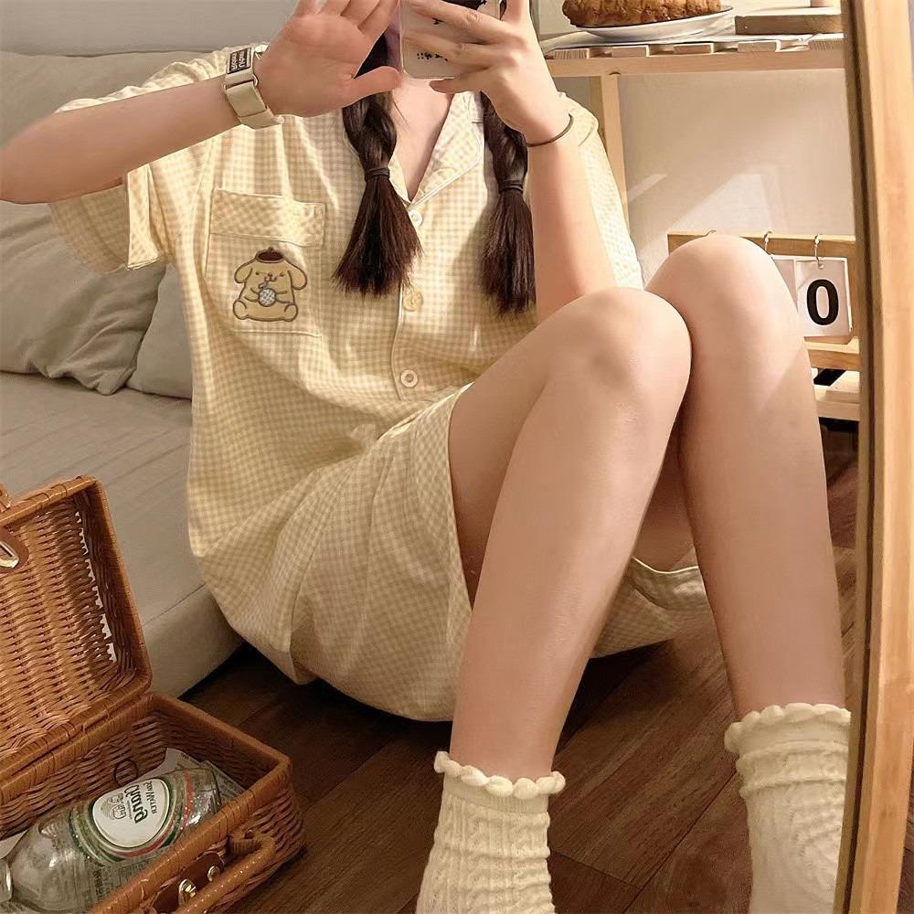 Japanese-style Unprinted Style Summer Fresh Cotton Pajamas Women's Short Sleeves 1011 New Loose Outer Loungewear Suit
