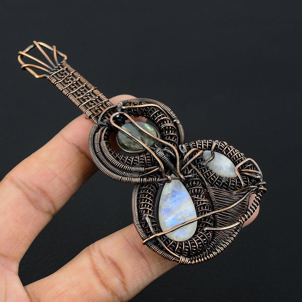 Rainbow Moonstone Pendant Gemstone Jewelry, 999 Copper Wire Wrapped Pendant, Handmade Beautiful Jewelry Pendant