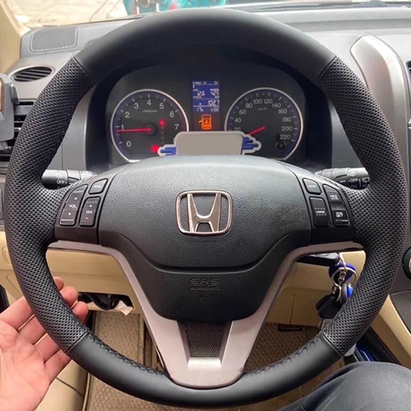 Hand Stitched Car Steering Wheel Cover for Honda CRV CR-V 2007 2008 2009 2010 2011 DIY Suede&Leather Interior Accessory