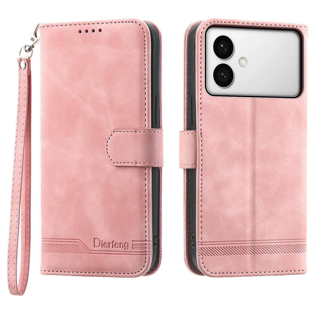 DIERFENG DF-03 For Samsung Galaxy S26 Edge Case Lines Imprint Wallet Leather Phone Cover with Wrist Strap