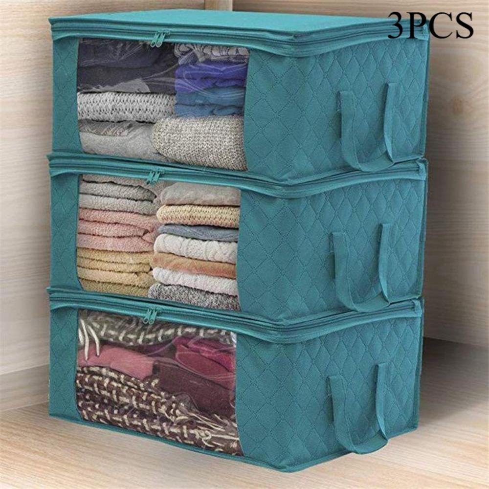 

1 шт/3 шт органайзер для одежды сумка для одежды одеяло одеяло коробка для шкафа сумка для домашнего складного хранения 3PCS синий