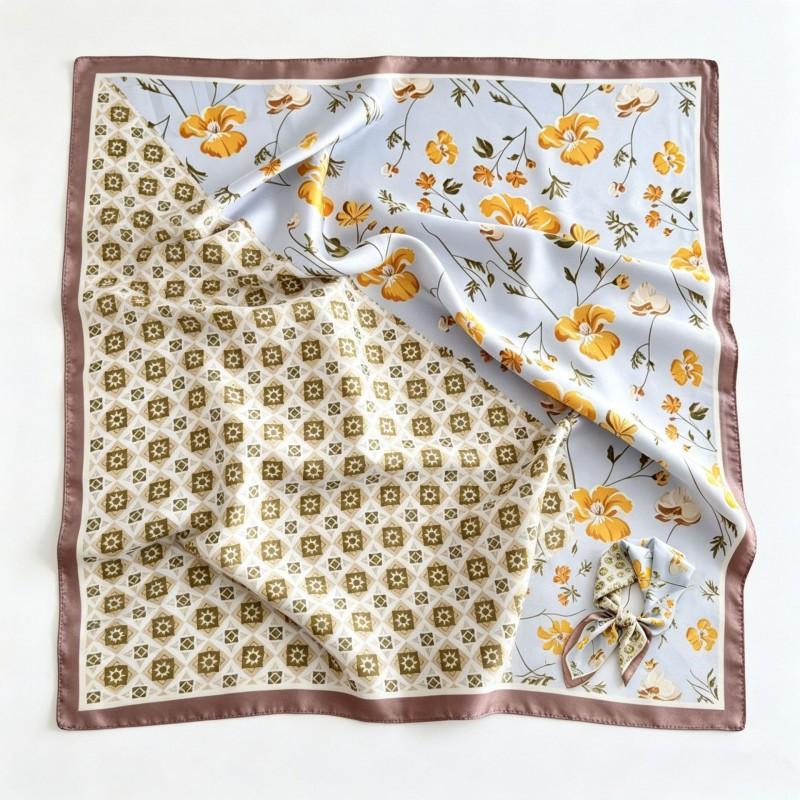 70x70cm Nylon Square Scarf Women Vintage Print Lightweight Accessory Office Casual Hair Styling