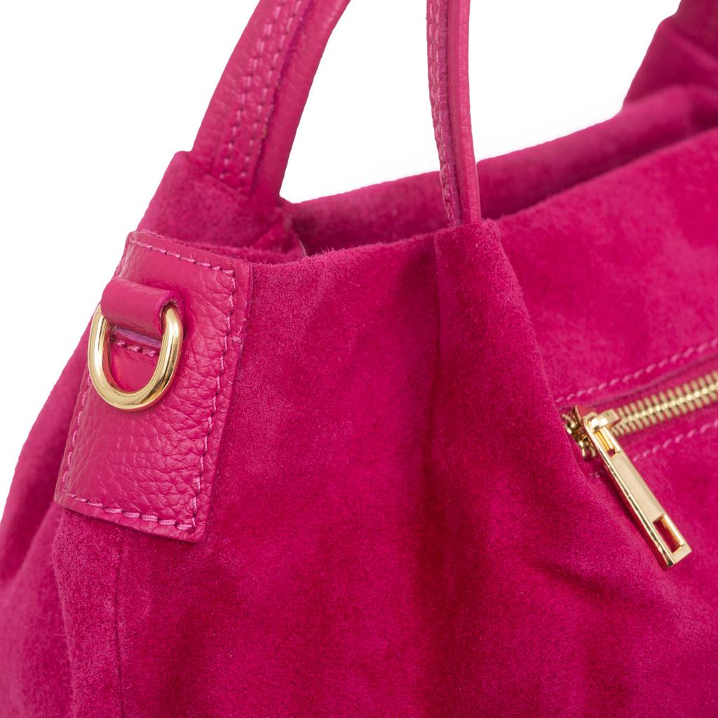 Women's Suede Shoulder Bag Vera Pelle Bolsa Fuchsia