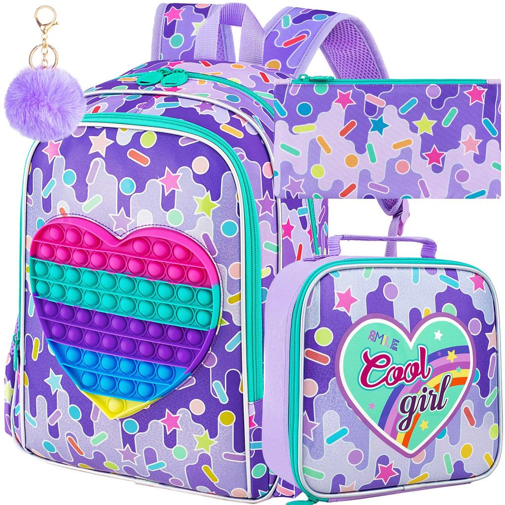 3PCS  Backpack for Girls, 16" Kids Backpacks with Lunch Box, Water Resistant Girl Bookbag for School Elementary