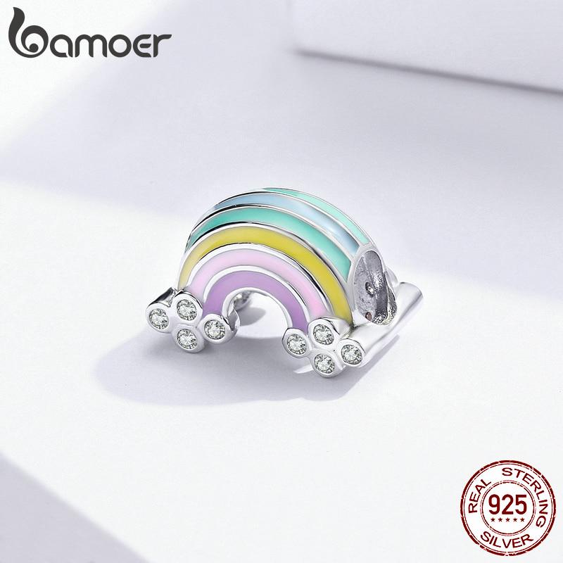 

BAMOER Настоящее серебро 925 пробы с эмалью и радужными бусинами, подвеска для оригинального брендового серебряного браслета Silver