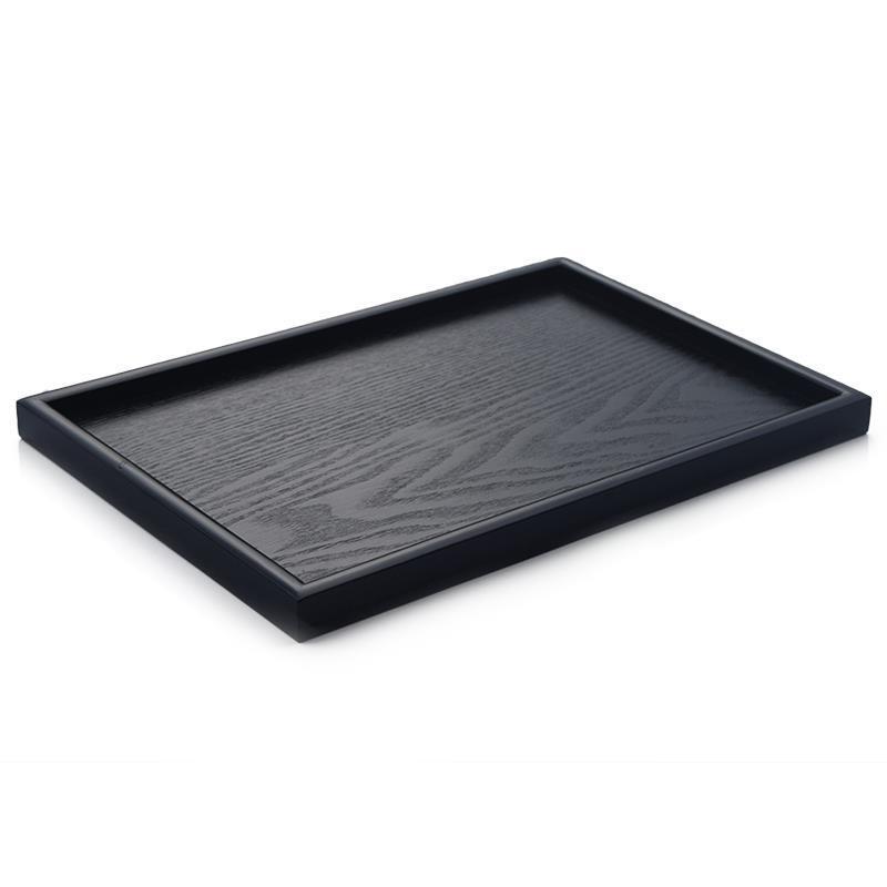 Rectangular Japanese Black Wooden Serving Tray - Solid Wood Plate for Dinner, Tea, or Water Cups. Perfect for Retro Restaurant Decor.