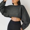Round Neck Hoodie Women's Short Pullover Solid Sports Base Shirt Knitted T Shirt Loose Oversized Long Sleeve Top