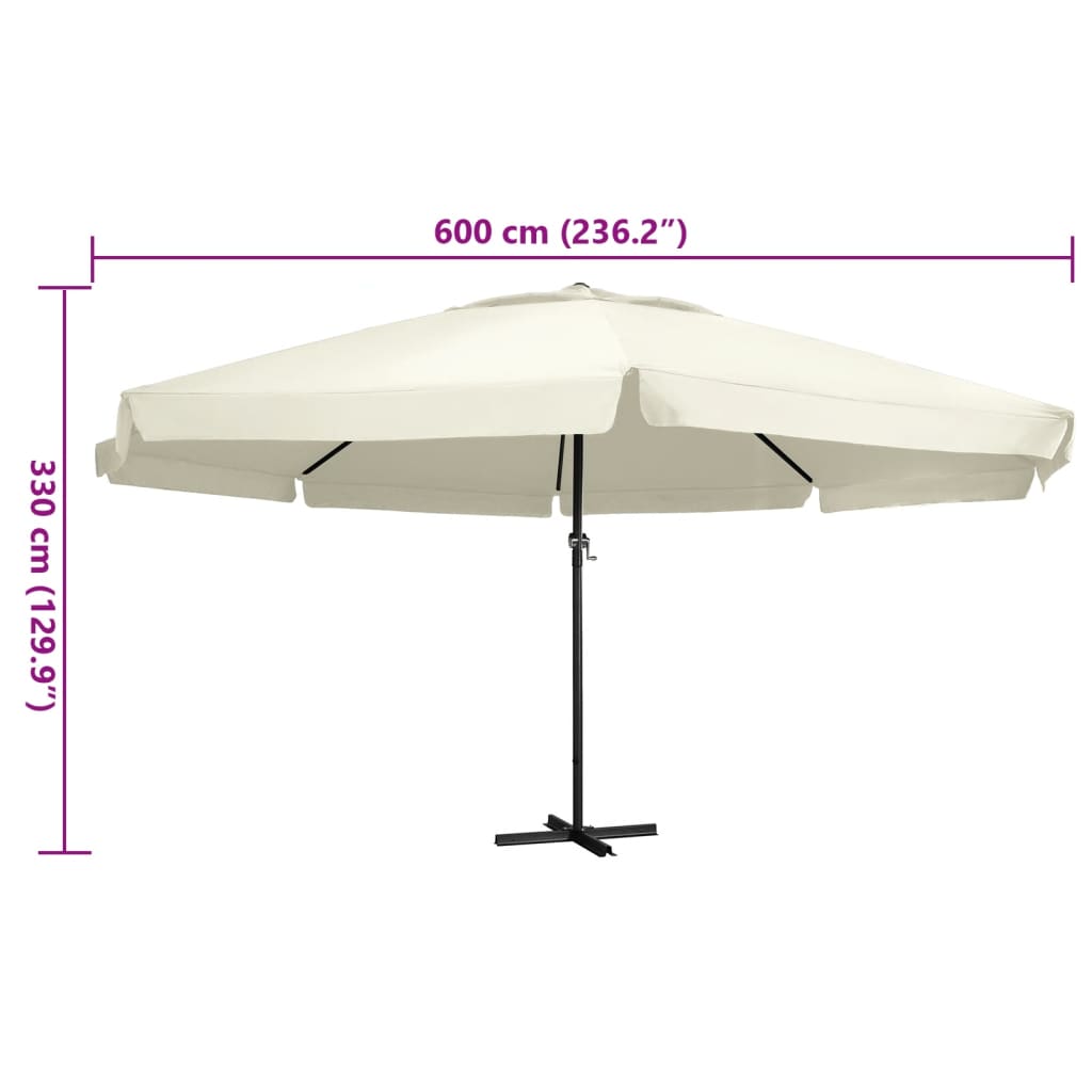 Sun Umbrella with Aluminum Pole 600 cm Sand White