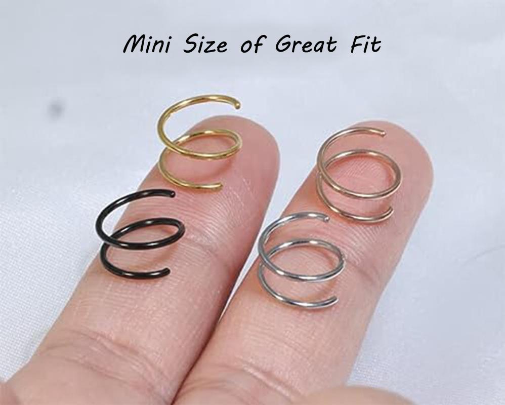 Double Hoop Nose Ring Stainless Steel for Single Piercing, Snug Spiral Nose Ring 20G 8/10mm Thin Nose Rings Piercing Jewelry