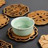 6Pcs/Set Chinese Style Wooden Round Cup Mat Lotus Flower Tea Cups Coaster  Home Decoration