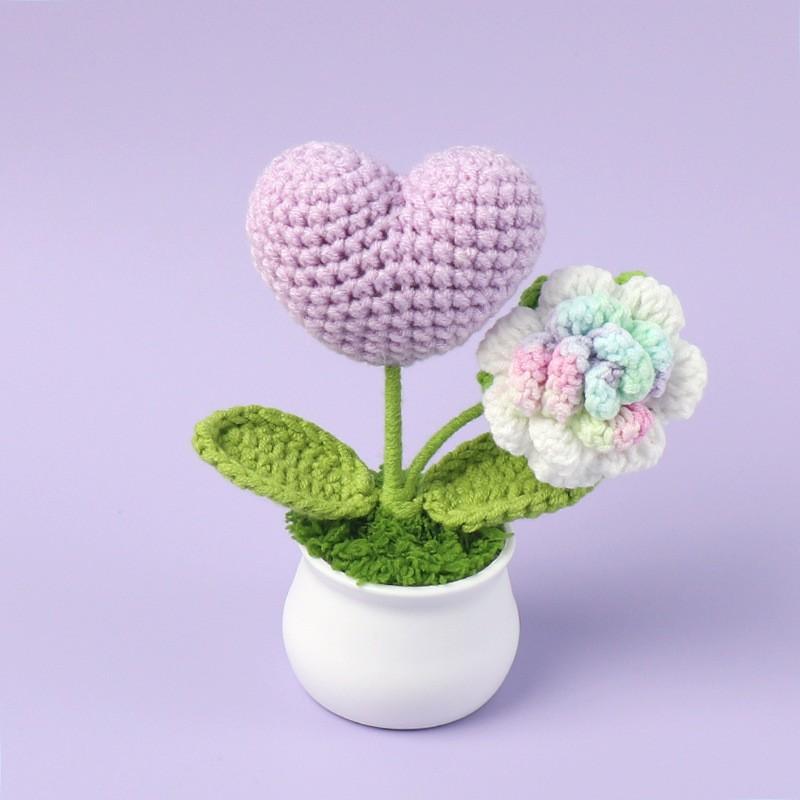 Hand-Knitted Wool Fake Flowers Set: Sunflower, Carnation, Tulip - Desktop Decor, Teacher/Student Gift, Everlasting Bouquet