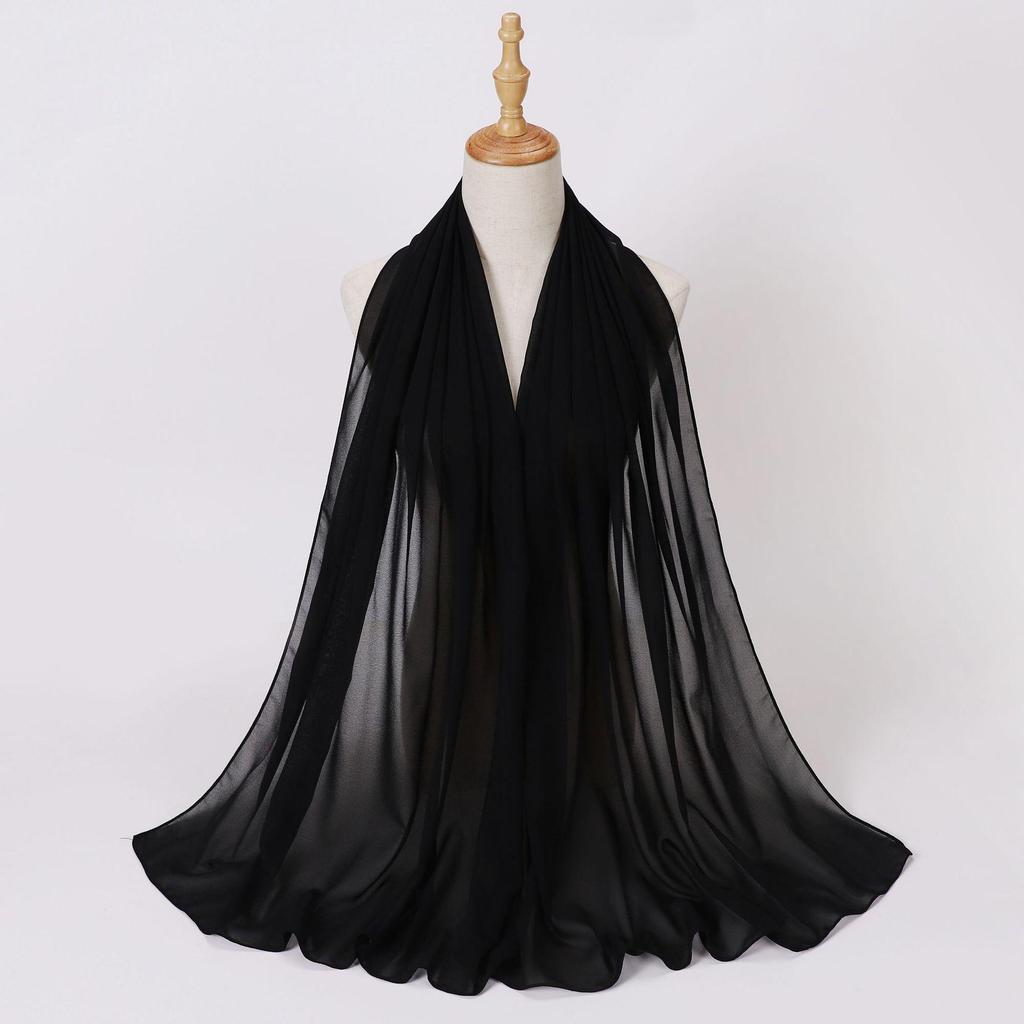 Ethnic Pearl Chiffon Hijab Scarf - Single Color, Long Style for Middle East & Africa
