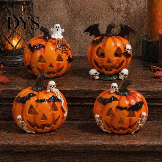 Halloween Table Centerpieces Pumpkin Ghost Bat Skull Figurine, Cute Resin Retro Dark Home Accents Tabletop Ornaments for Party Shelf Mantels