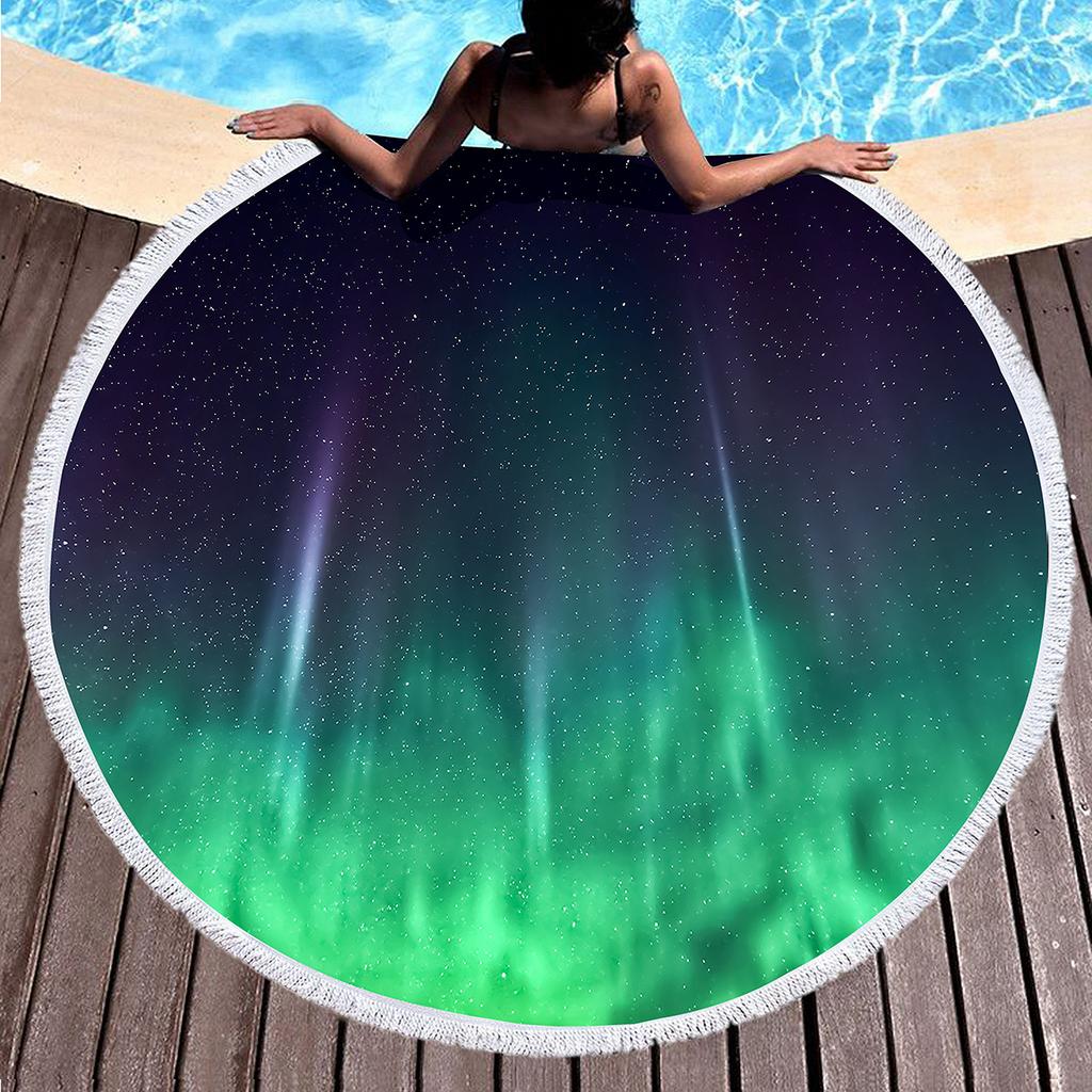 Aurora Print Round Beach Towel,Polyester Sand Resistant Beach Blanket,Soft Absorbent Quick Dry Pool Towel Portable Picnic Mat