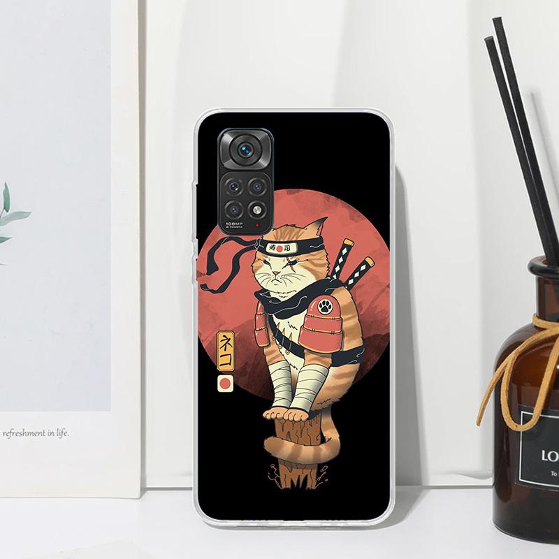 Ramen Sushi Samurai Tattoo Cat Phone Case For Xiaomi Redmi Note 15 13 14S 14 Pro Plus 12S 11S 10S 12 11E 10 11T Art Fundas Back