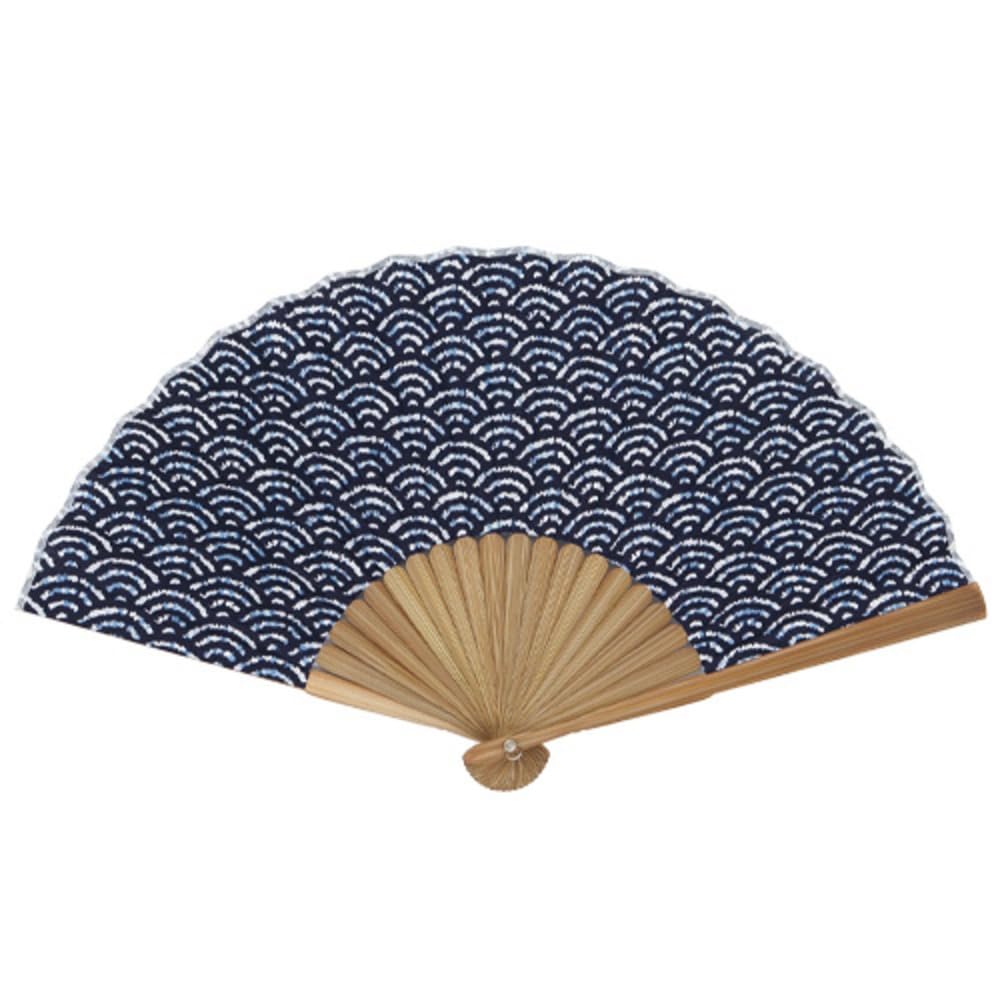 Ripple Ken Onishi Manufacturer Aperture Style Japanese Pattern Fan 21cm Qinghai Wave Indigo Fan Cool Japanese Pattern 21cm Approx. S19-SW03