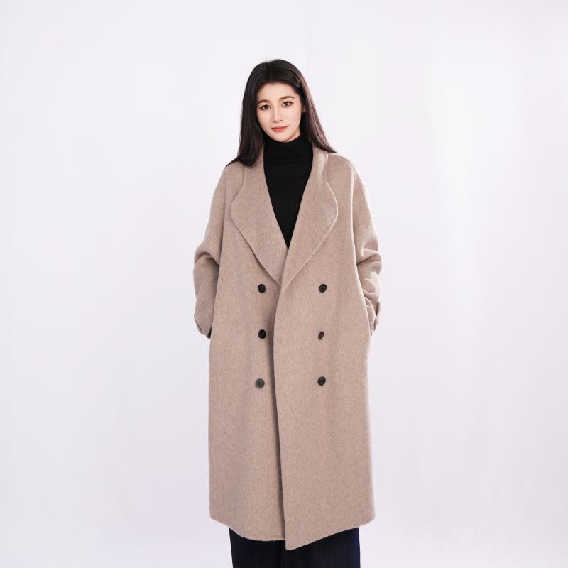 

Двустороннее шерстяное пальто, двубортный тренч, длинное свободное пальто ручной работы, подчеркивающее темперамент 23132 L