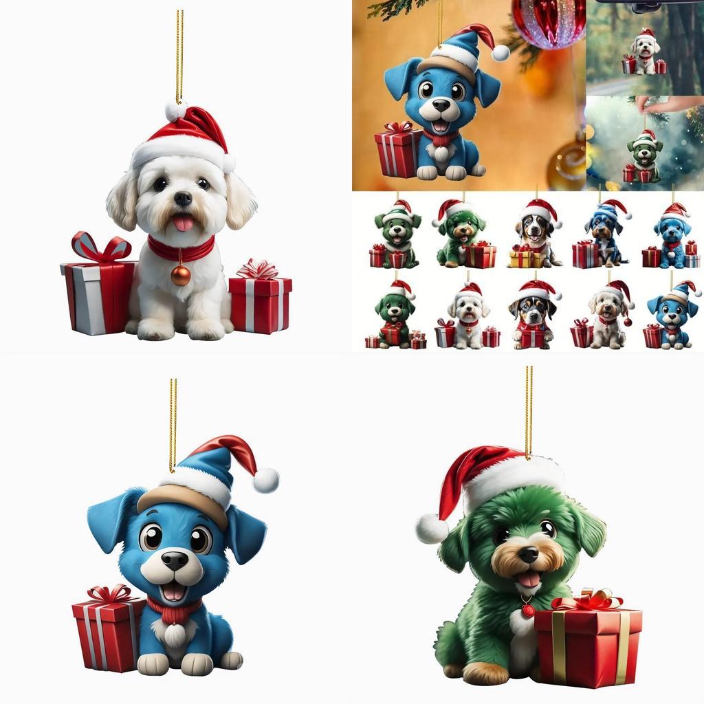 Christmas Dog Car Hanging Ornament Acrylic Cartoon Decor For Auto Interior Enhancement
