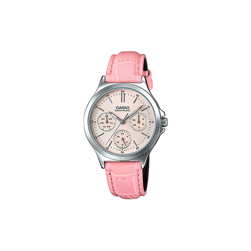Casio STANDARD Series Simple Business Three-eye Six-pin Quartz Movement Leather Strap Japanese and Korean Women's Watch Pink Dial LTP-V300L-4A