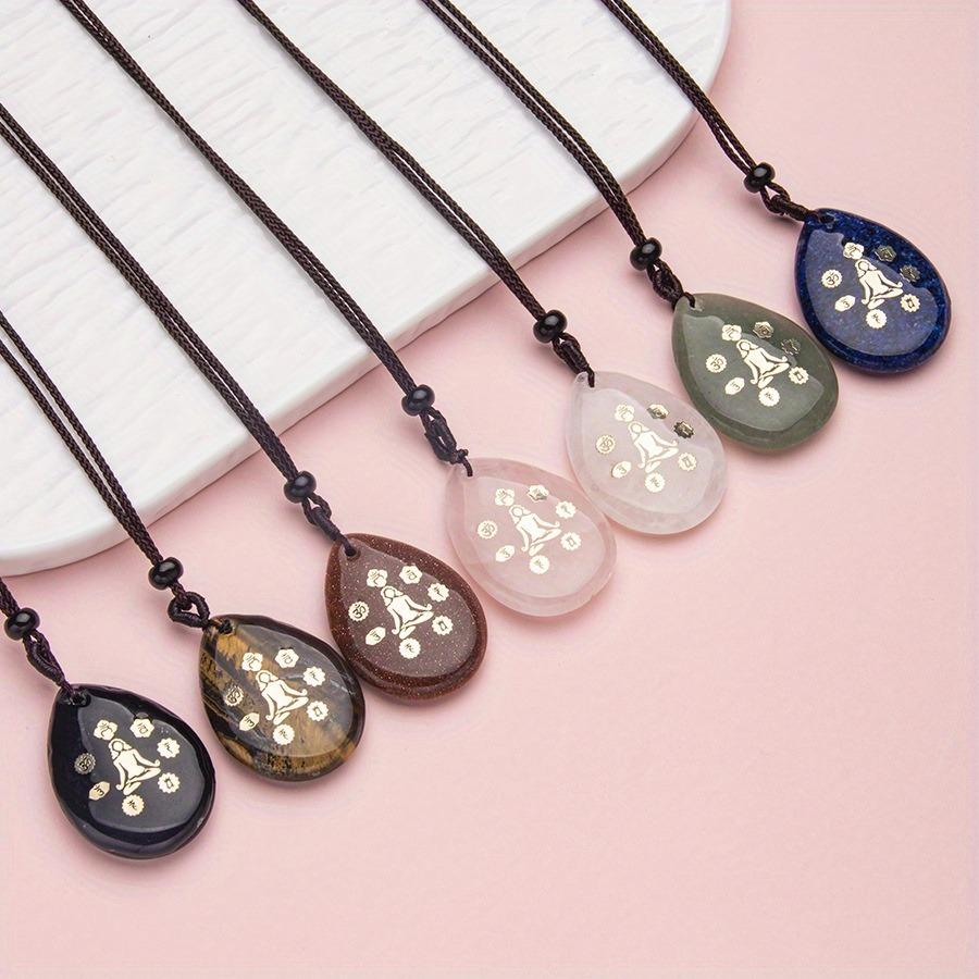 Natural Stone Crystal Carved Yoga Pendant Necklace Adjustable Necklace Natural Gemstone Drop Amethyst Meditation Jewelry Gifts