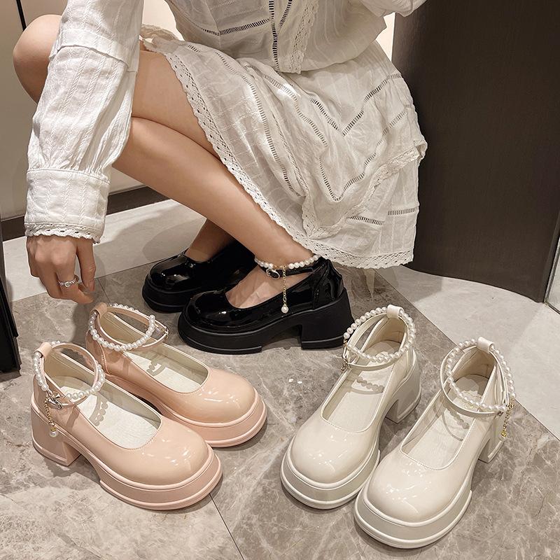 French high-heeled Mary Jane single shoes women's summer new thick-heeled round head with skirt temperament small leather shoes