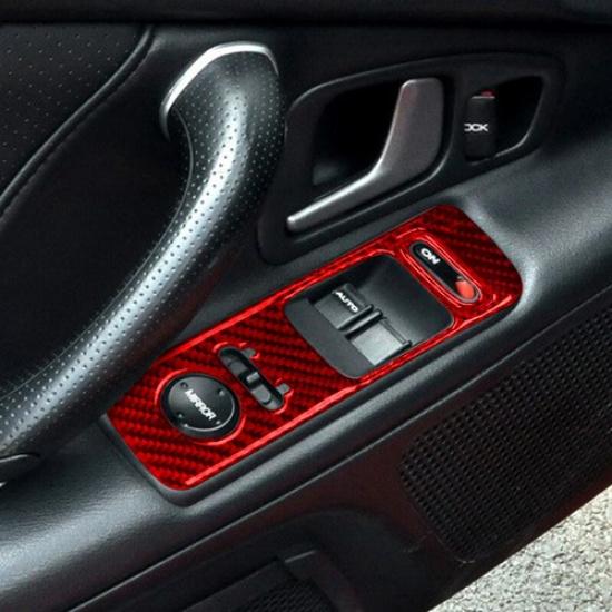 2Pcs Red Carbon Fiber Interior Window Control Cover Trim For 2000-09 Honda S2000