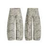 American Retro Leopard Print Cargo Jeans High Street Washed Distressed Loose Wide Leg Denim Pants