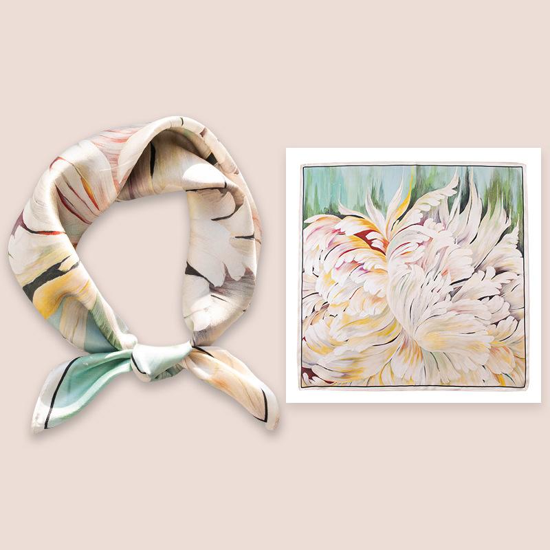 53Cm spring and summer new temperament women's 100% mulberry silk printed silk scarf fashion versatile high-end scarf shawl