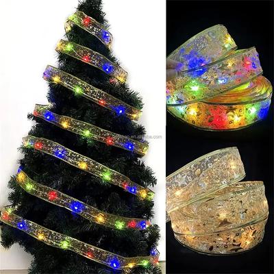 10M Fita de Luz de Natal para Decoração de Árvore de Natal Camada Dupla Estampagem de Ouro Luminosa Fita Lâmpada Renda DIY Luzes Led