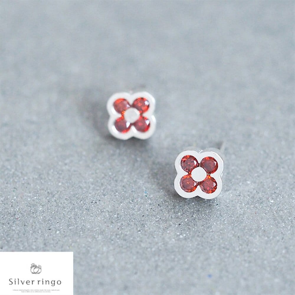 925 silver January birthstone clover-shaped earrings garnet clover e