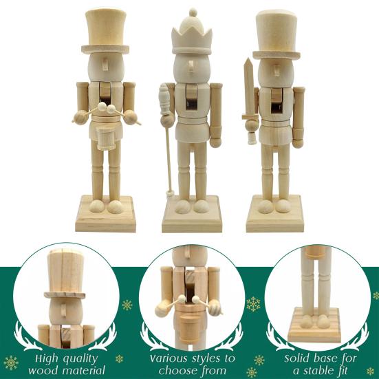 Soldat Casse-Noisette Non Peint Ornement Soldat en Bois DIY Peinture Figurine Soldat Casse-Noisette pour Décoration de Noël Cadeau de Fête
