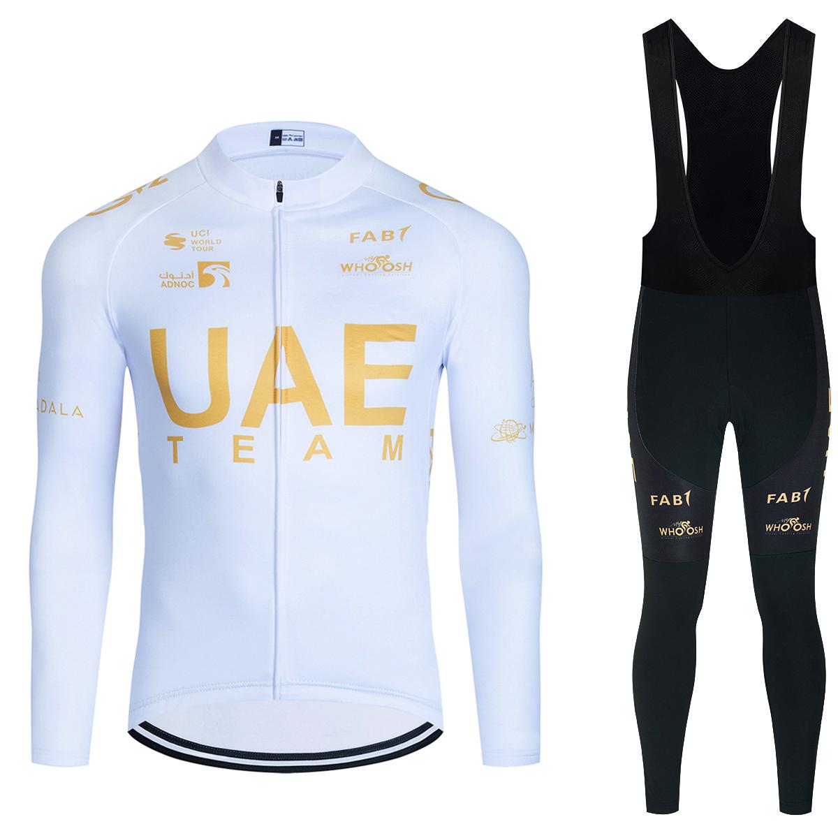 

Winter 2026 Cycling Jersey GOLDEN UAE Bike Jacket Maillot Pants Suit Ropa Ciclismo Team Pro Thermal Fleece BicycleClothing 3XL білий