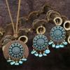 Ethnic Retro Alloy Wood Pendant Necklace Earring Set