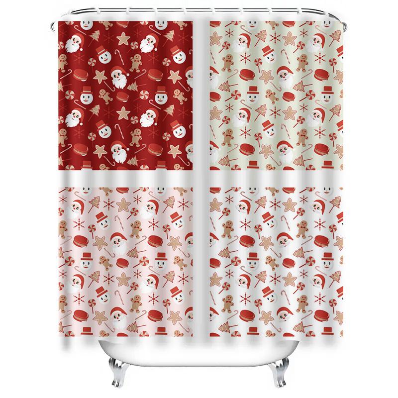 TU Christmas Shower Curtain Festive Holiday Decor Waterproof Bathroom Fabric Xmas Pattern Backdrop Holiday Home Decor Festive Wi