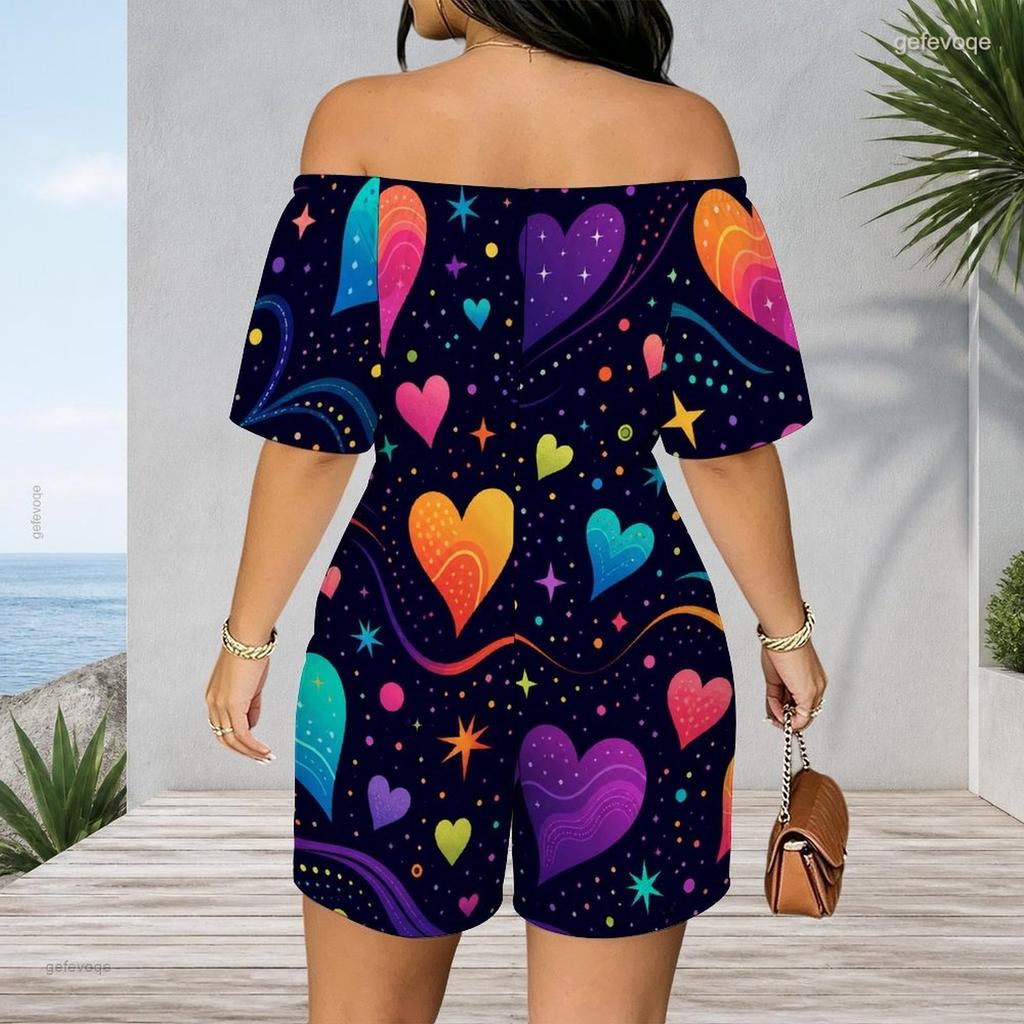 Women Plus Size Off Shoulder Short Sleeve Romper Leopard Cheetah Animal Print Casual Jumpsuit Shorts