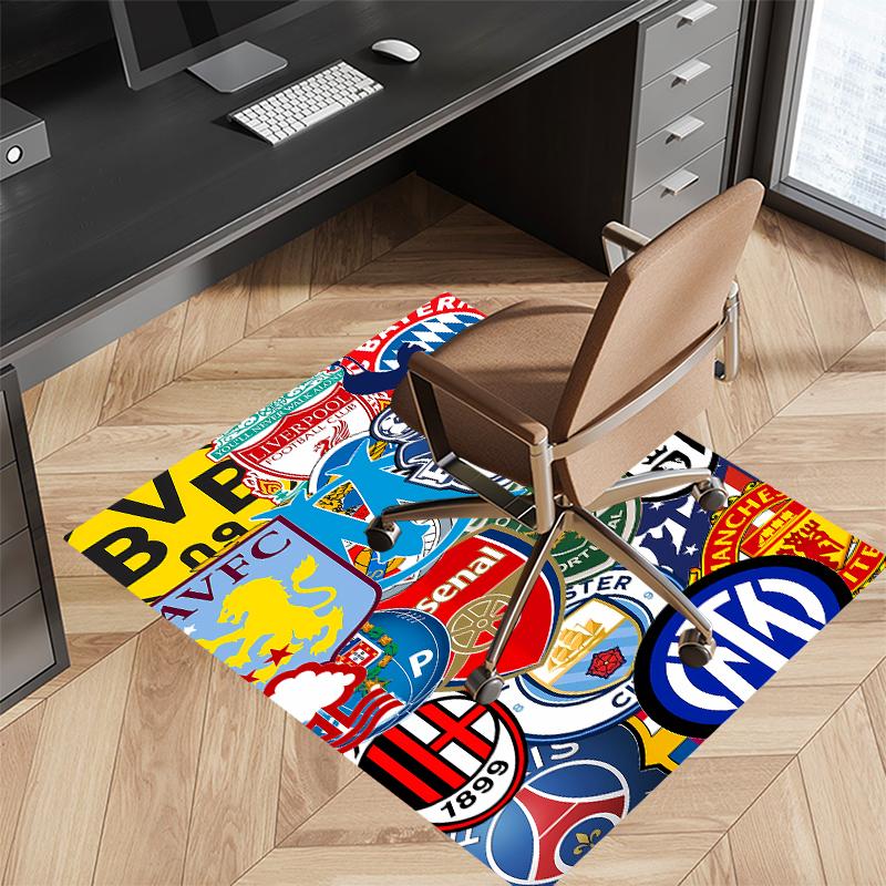 1pc Football Club Logo Print Area Rug - Soft, Washable Non-Slip Indoor Mat for Office Chairs, Living Room, Home Office Decorative Rug