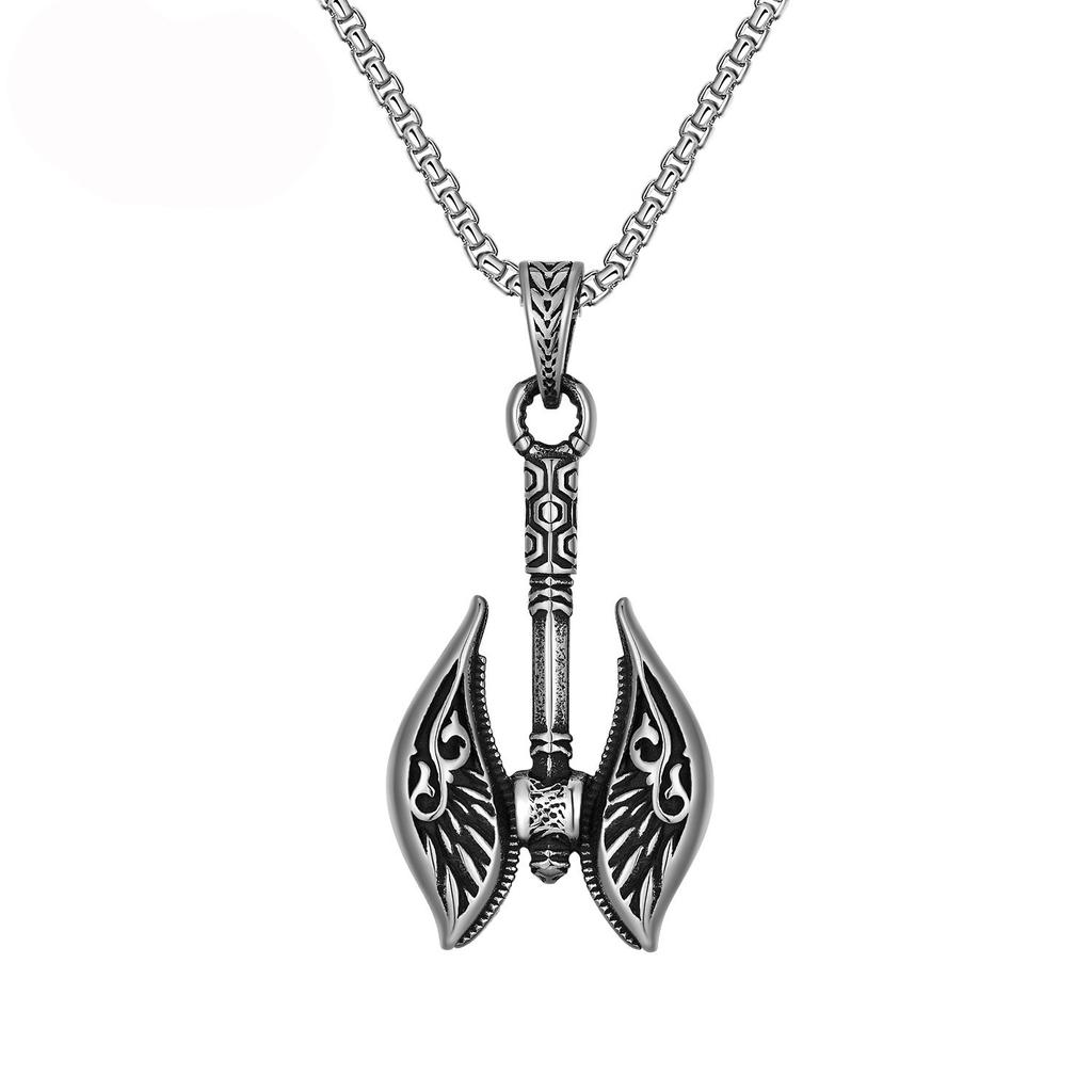 Double Axe Viking Necklace Nordic Gothic Axe Men's Pendant
